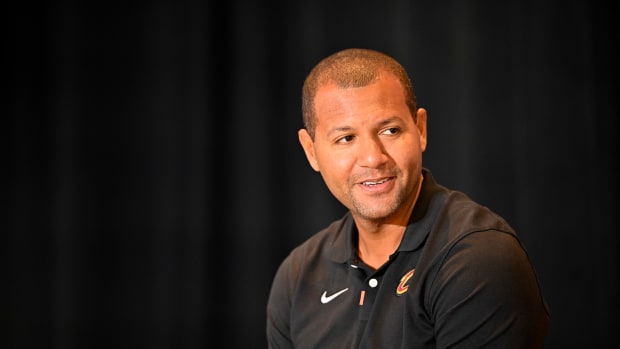 Sep 14, 2022; Cleveland, OH, USA; Cleveland Cavaliers president of basketball operations Koby Altman during an introductory press conference at Rocket Mortgage FieldHouse. Mandatory Credit: David Richard-USA TODAY Sports