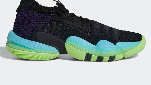 Multi-color Adidas Trae Young shoes.
