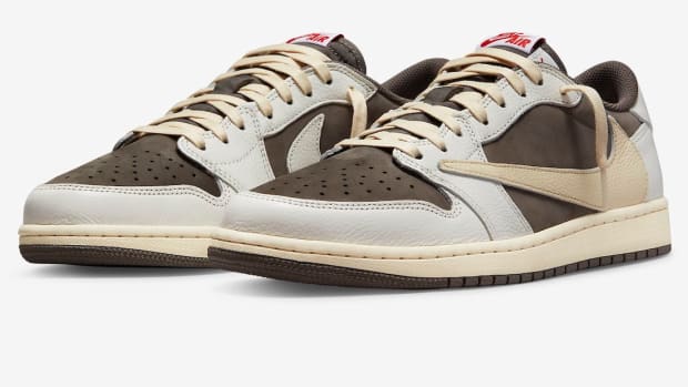 Tan and brow Travis Scott shoes.