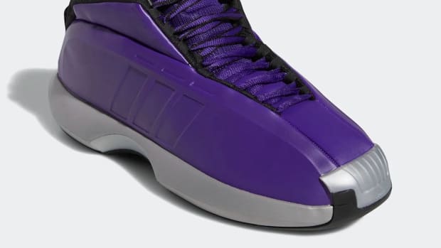 View of purple Adidas Crazy 1 shoe.