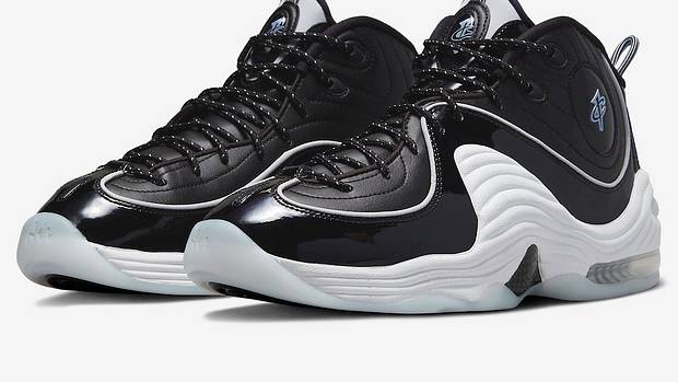Side view of Penny Hardaway's black and white Nike shoes.