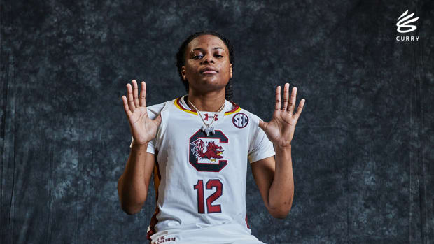 South Carolina Gamecocks guard MiLaysia Fulwiley in a Curry Brand photo shoot.