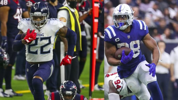Tennessee Titans running back Derrick henry (left) and Indinapolis Colts running back Jonathan Taylor (right).