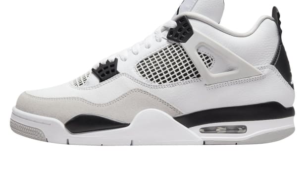 View of white and black Jordan shoes.