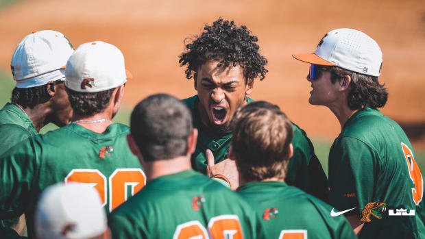Janmikell Bastardo celebrates with his Florida A&M teammates as the Rattlers beat the Texas Southern Tigers 9-1