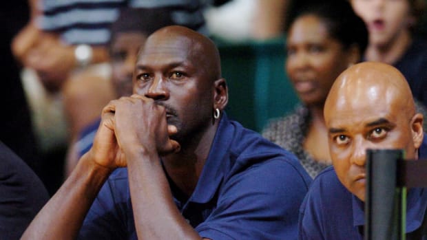 Michael Jordan, a part-owner of the Charlotte Bobcats, watching a scrimmage in 2007
