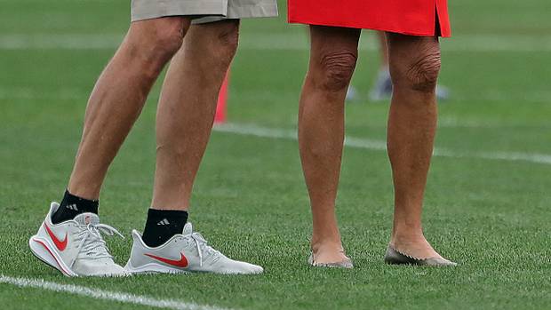 Browns owners Jimmy and Dee Haslam watch their team practice during training camp, Thursday, July 29, 2021, in Berea.