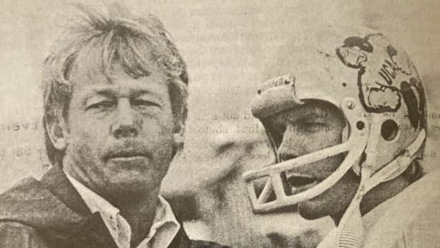 UCA coach Ken Stephens with quarterback Jimmy Clark during 1976 season