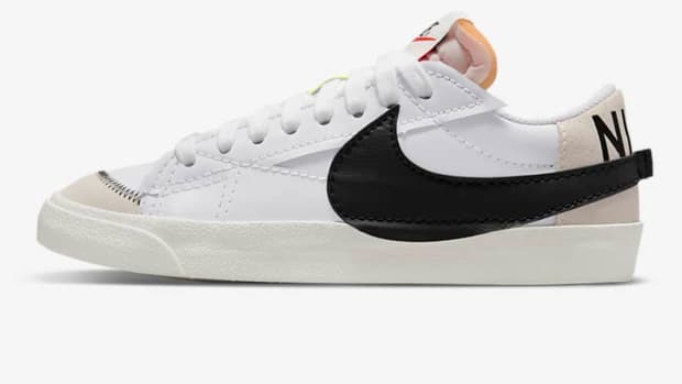 White and black Nike Blazer shoe.