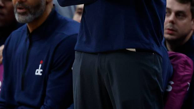 Washington Wizards interim head coach Brian Keefe yells from the bench against the Utah Jazz in the first half at Capital One Arena.