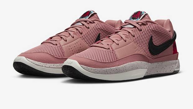 Side view of Ja Morant's red and black Nike sneakers.
