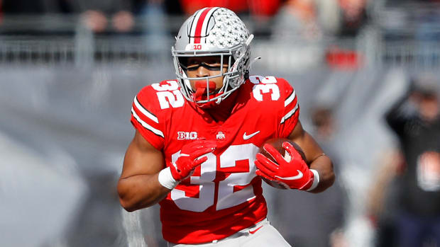 Ohio State Buckeyes running back TreVeyon Henderson during a college football game in the Big Ten.