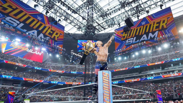 Damien Priest poses with the U.S. title at SummerSlam