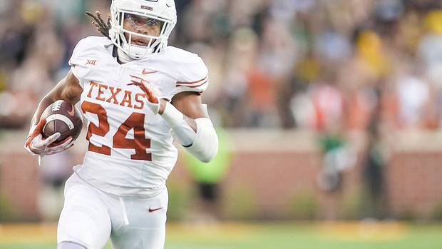 Texas running back Jonathon Brooks (24) breaks out from the back field to run in the end zone for the first score of the in the first quarter against Baylor of an NCAA college football game, Saturday, Sept. 23, 2023, in Waco, Texas.