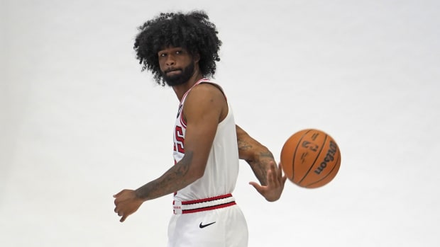 Chicago Bulls forward Coby White (0)during Chicago Bulls Media Day at Advocate Center