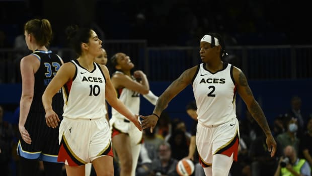 Kelsey Plum and Riquna Williams for the Las Vegas Aces