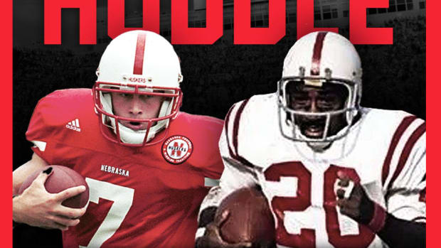 Husker Heisman Huddle Eric Crouch and Johnny Rodgers cropped