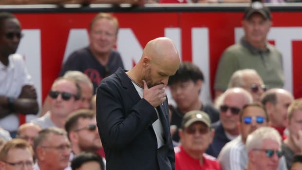 Erik ten Hag pictured during his first Premier League game as Manchester United manager