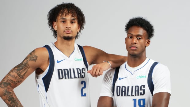 Dallas Mavericks rookies Dereck Lively II (left) and Olivier-Maxence Prosper (right).