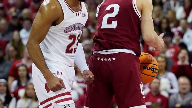 Wisconsin Badgers guard Chucky Hepburn (23) reacts during the first half of the game against the Indiana Hoosiers on Friday January 19, 2024 at the Kohl Center in Madison, Wis.