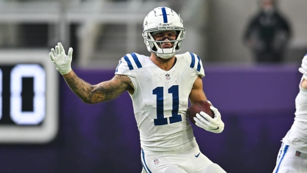 Dec 17, 2022; Minneapolis, Minnesota, USA; Indianapolis Colts wide receiver Michael Pittman Jr. (11) in action during the game against the Minnesota Vikings at U.S. Bank Stadium.