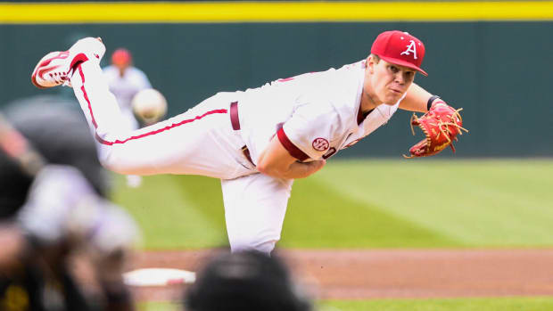 Arkansas Razorbacks starter Ben Bybee struggled a little in the first inning of home opener, giving up a pair of runs at Baum-Walker against Grambling Tigers.
