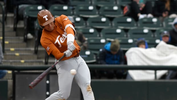 Texas' Ivan Melendez connects with a pitch early in the Longhorns' season. Melendez has multiple 400+ foot home runs this season.
