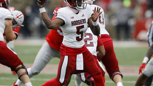 Indiana Hoosiers quarterback Dexter Williams II (5) throws the ball during the third quarter against the Ohio State Buckeyes at Ohio Stadium.