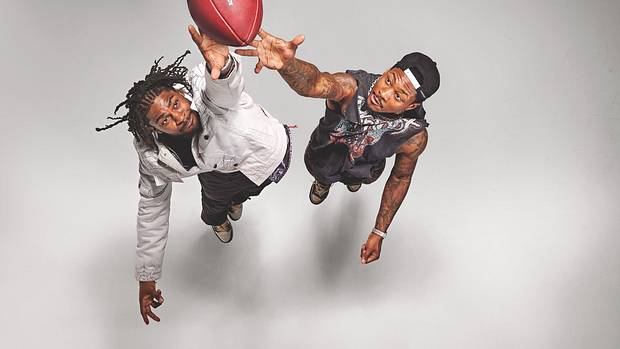 Stefon and Trevon Diggs try to catch a football