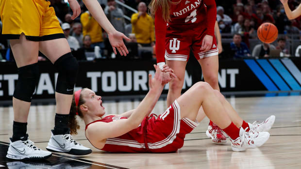 Grace Berger reacts to a foul call.