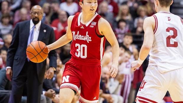 Nebraska Cornhuskers guard Keisei Tominaga (30) dribbles the ball while Indiana Hoosiers guard Gabe Cupps (2) defends in the second half at Simon Skjodt Assembly Hall.