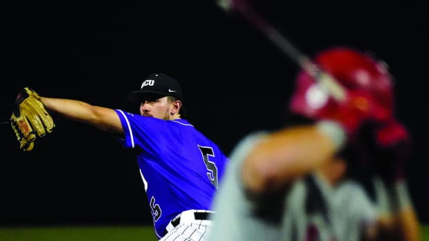 GCU pitcher Nick Hull (5) pitches against Lamar University during the second round of WAC tournament.