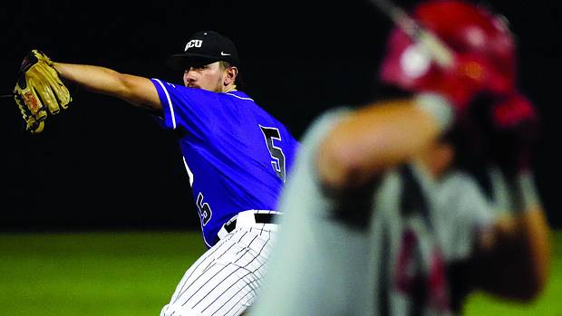 GCU pitcher Nick Hull (5) pitches against Lamar University during the second round of WAC tournament.
