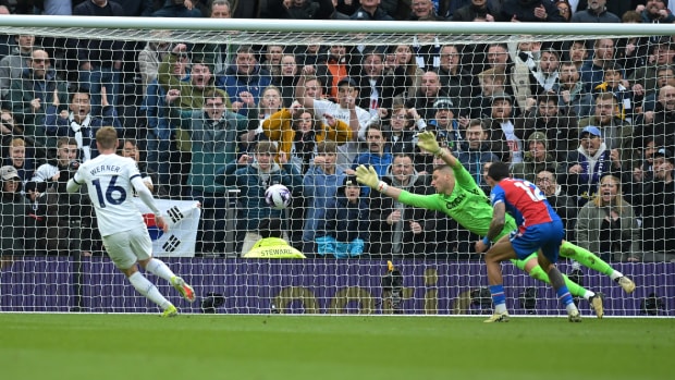 Timo Werner pictured (left) scoring his first goal for Tottenham Hotspur in a 3-1 win over Crystal Palace in March 2024