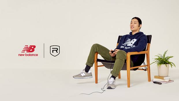 Videogame player in New Balance apparel.