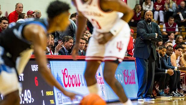 Indiana Head Coach Mike Woodson watches during the Indiana versus St. Francis men's basketball game at Simon Skjodt Assembly Hall on Thursday, Nov. 3, 2022.