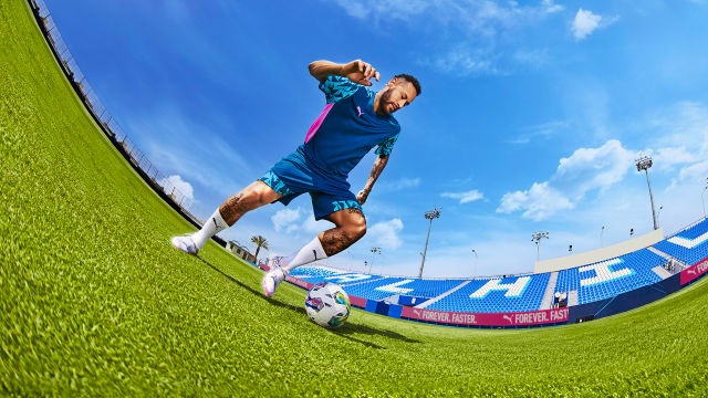 Neymar Jr. plays soccer in a PUMA photo shoot.