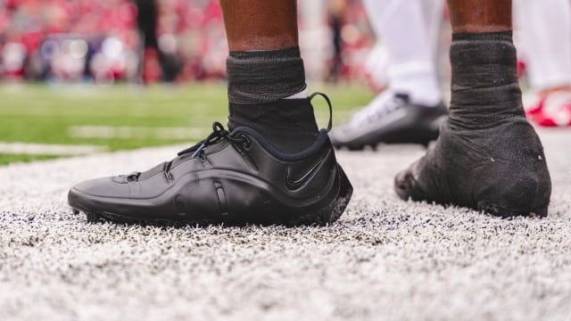 Ohio State State Buckeyes wide receiver Marvin Harrison Jr.'s black Nike cleats.
