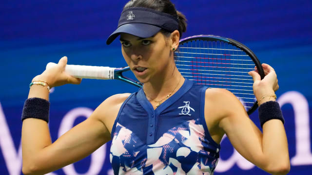 Ajla Tomljanovic reacts during the 2022 U.S. Open tennis tournament.