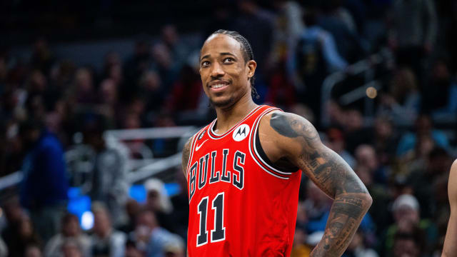 Jan 24, 2023; Indianapolis, Indiana, USA; Chicago Bulls forward DeMar DeRozan (11) in the first quarter against the Indiana Pacers at Gainbridge Fieldhouse.