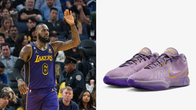 Los Angeles Lakers forward LeBron James and his purple Nike sneakers.