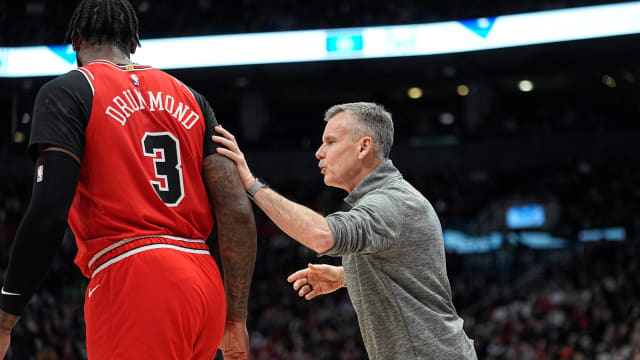 Chicago Bulls head coach Billy Donovan sends center Andre Drummond into the game against the Toronto Raptors