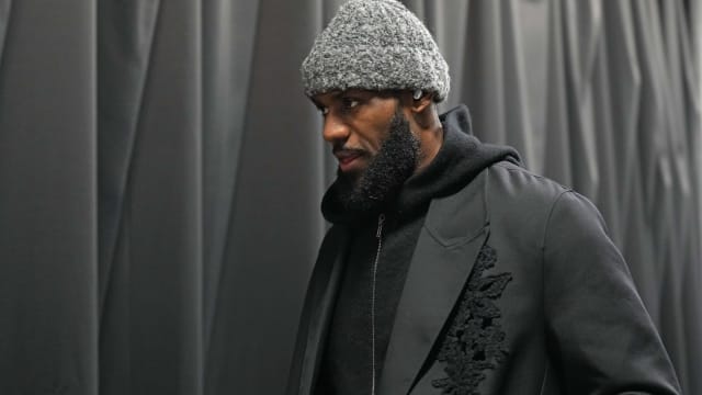 LeBron James arrives to an arena before a game.