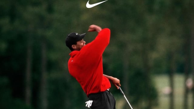 Tiger Woods wearing Nike apparel at the Masters Tournament.