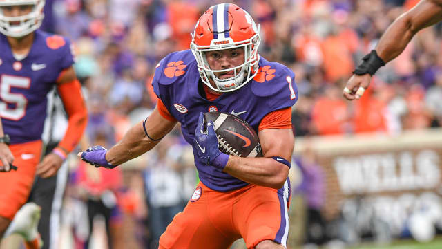 Clemson Tigers running back Will Shipley on a carry during a college football game on the ACC schedule.