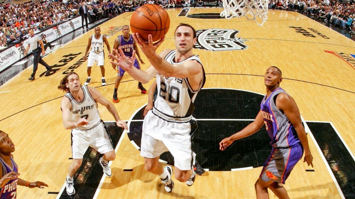 Dunking on pretty much the whole Laker team Manu Ginobili