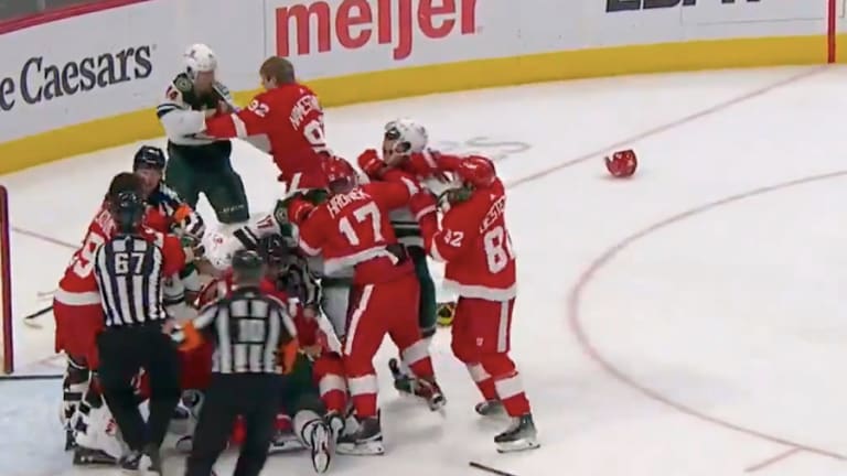 Blood on the ice after Wild, Red Wings brawl in Detroit