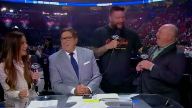 Bruce Boudreau meets WWE superstar Kevin Owens and promptly loses his mind