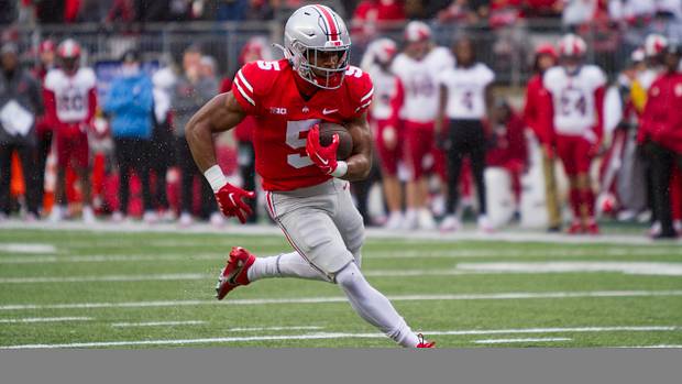 Dallan Hayden races toward the end zone against Indiana.