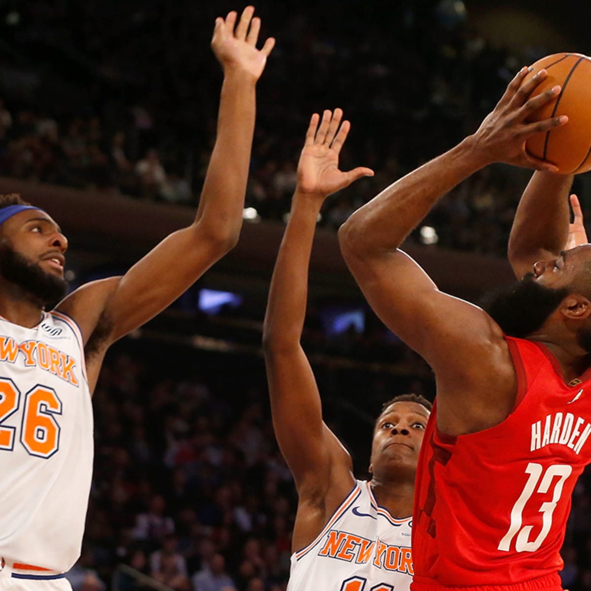New York Knicks center Mitchell Robinson (23) grabs a rebound over